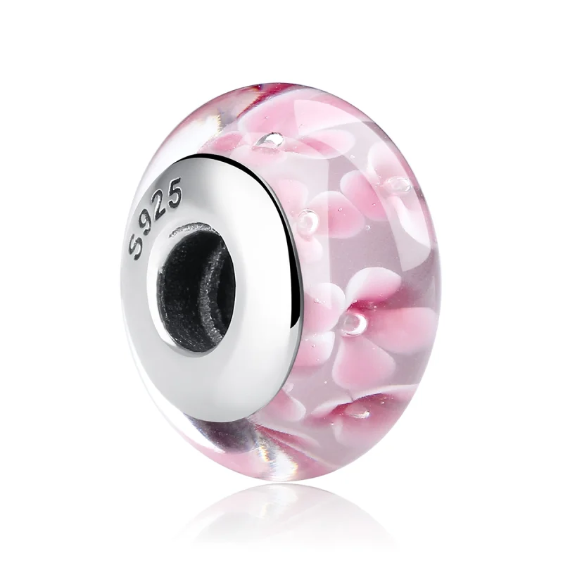 (obrázek pro) Pandora styl Růžové květiny Murano skleněný přívěsek - SCZ008 - Zobrazit 2