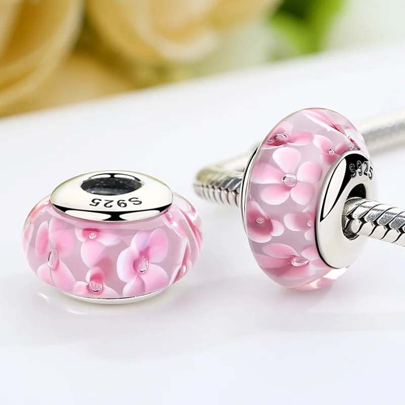 (obrázek pro) Pandora styl Růžové květiny Murano skleněný přívěsek - SCZ008 - Zobrazit 3