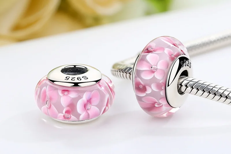 (obrázek pro) Pandora styl Růžové květiny Murano skleněný přívěsek - SCZ008 - Zobrazit 7