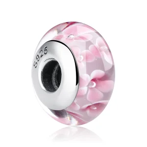 (obrázek pro) Pandora styl Růžové květiny Murano skleněný přívěsek - SCZ008