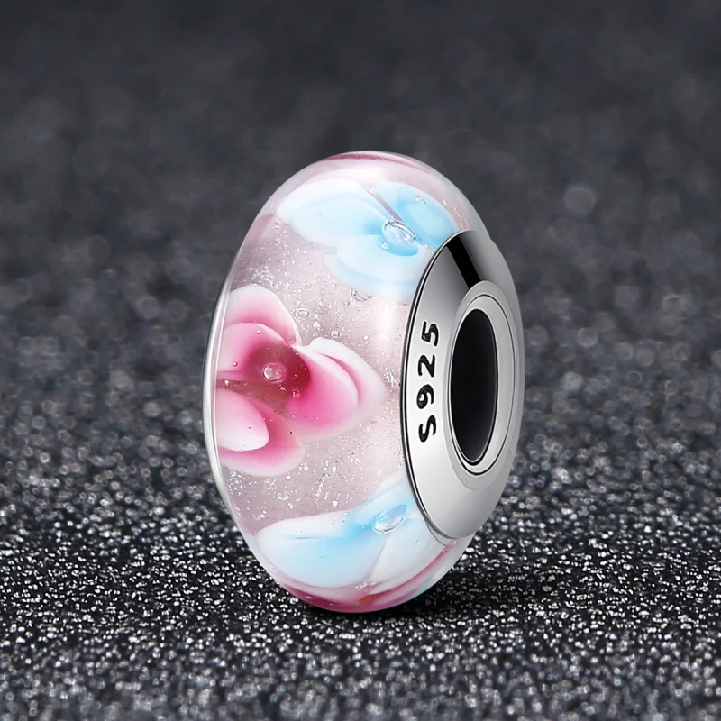 (obrázek pro) Pandora styl Růžové květiny Murano skleněný přívěsek - SCZ056 - Zobrazit 2