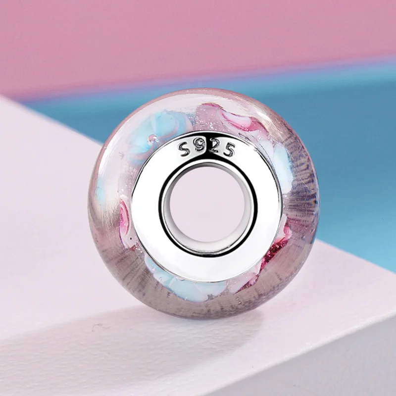 (obrázek pro) Pandora styl Růžové květiny Murano skleněný přívěsek - SCZ056 - Zobrazit 3