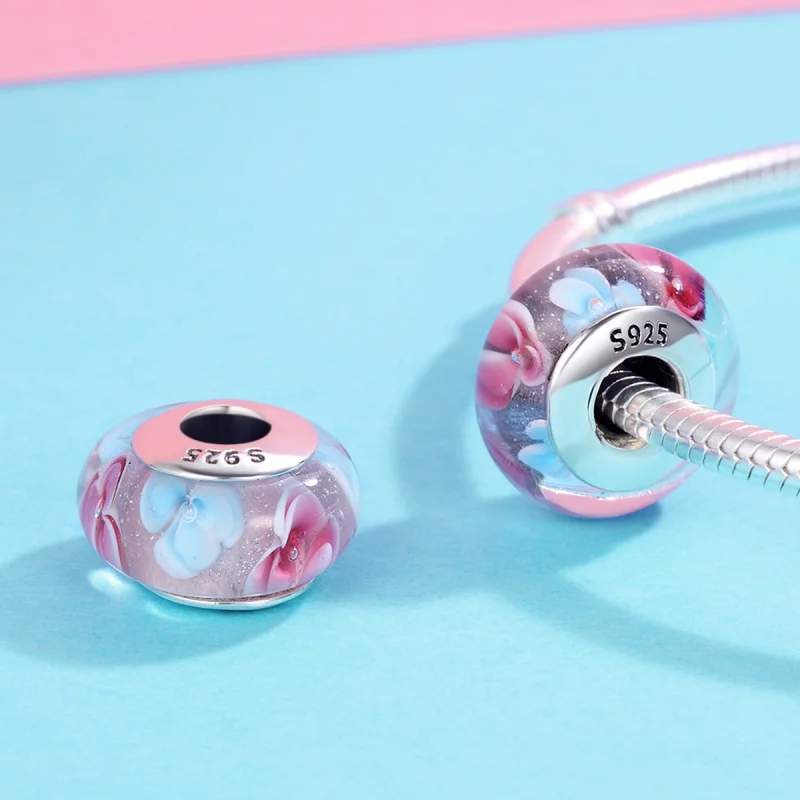 (obrázek pro) Pandora styl Růžové květiny Murano skleněný přívěsek - SCZ056 - Zobrazit 4