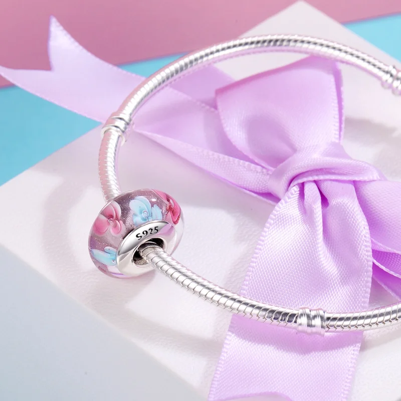 (obrázek pro) Pandora styl Růžové květiny Murano skleněný přívěsek - SCZ056 - Zobrazit 5