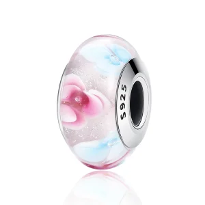 (obrázek pro) Pandora styl Růžové květiny Murano skleněný přívěsek - SCZ056