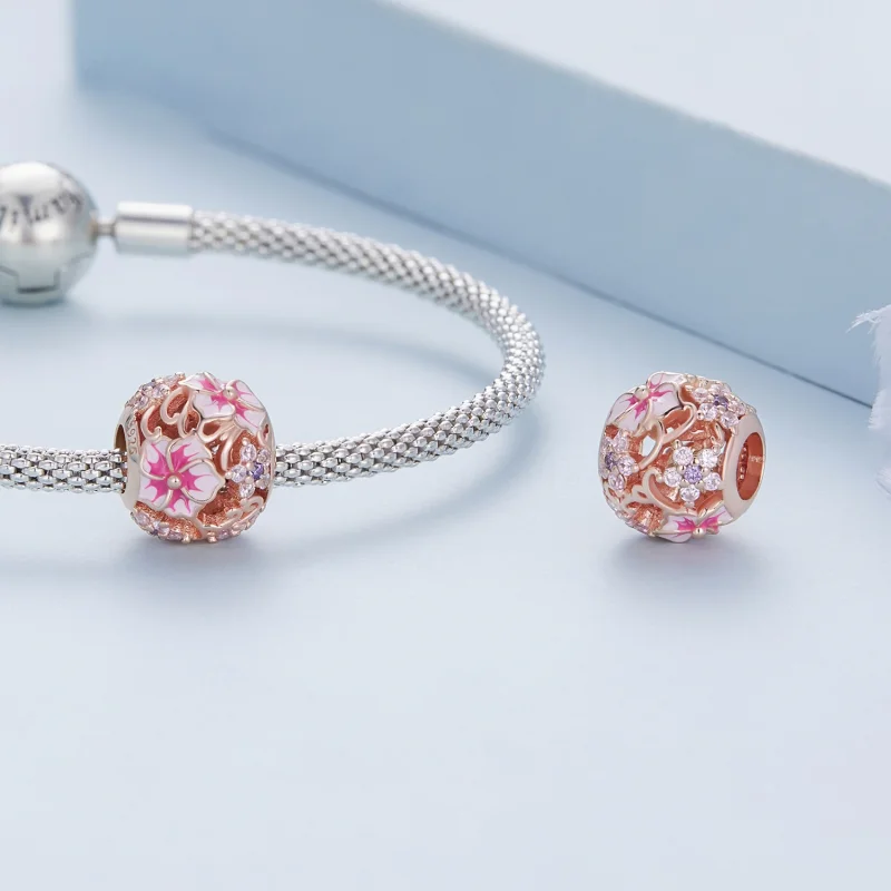 (obrázek pro) Pandora styl Růžový Sakura amulet - BSC643 - Zobrazit 5