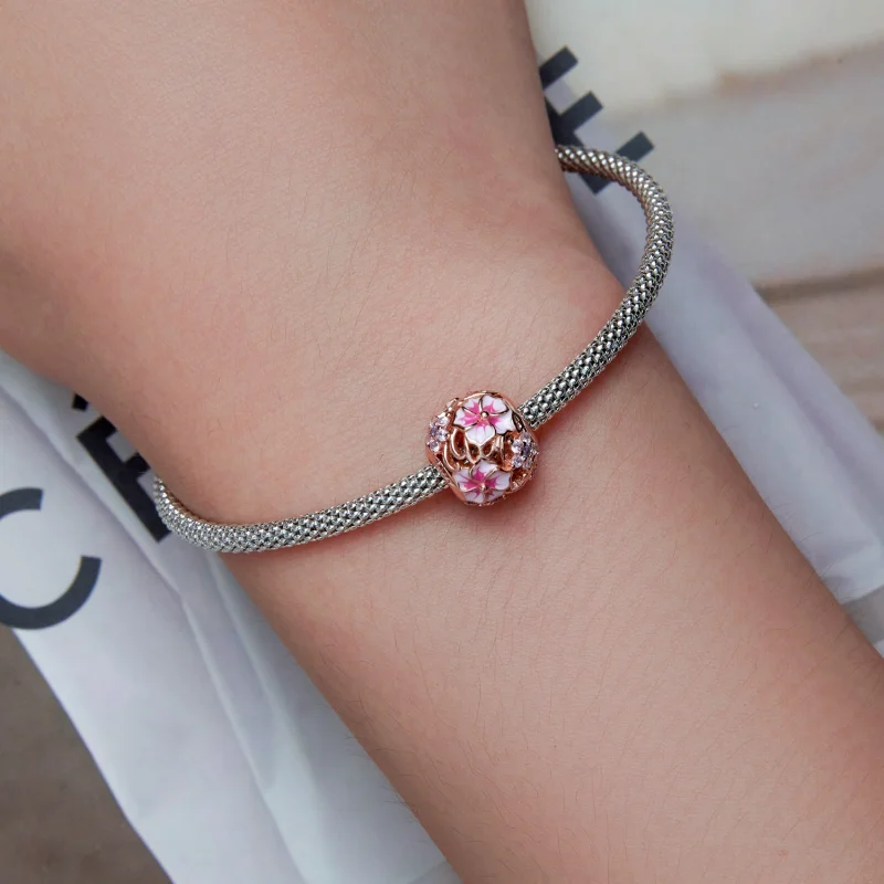 (obrázek pro) Pandora styl Růžový Sakura amulet - BSC643 - Zobrazit 6