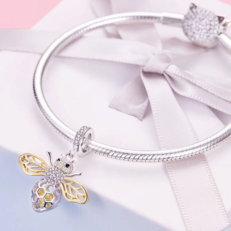 (obrázek pro) Pandora styl stříbrný a pozlacovaný pohybový přívěsek se včelou - SCC1125 - Zobrazit 8