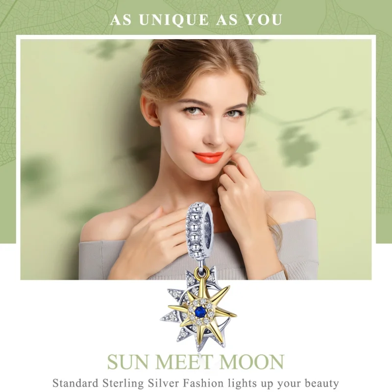 (obrázek pro) Pandora styl stříbrný a zlatý přívěsek Pavé Sun Meet Moon - SCC1135 - Zobrazit 2