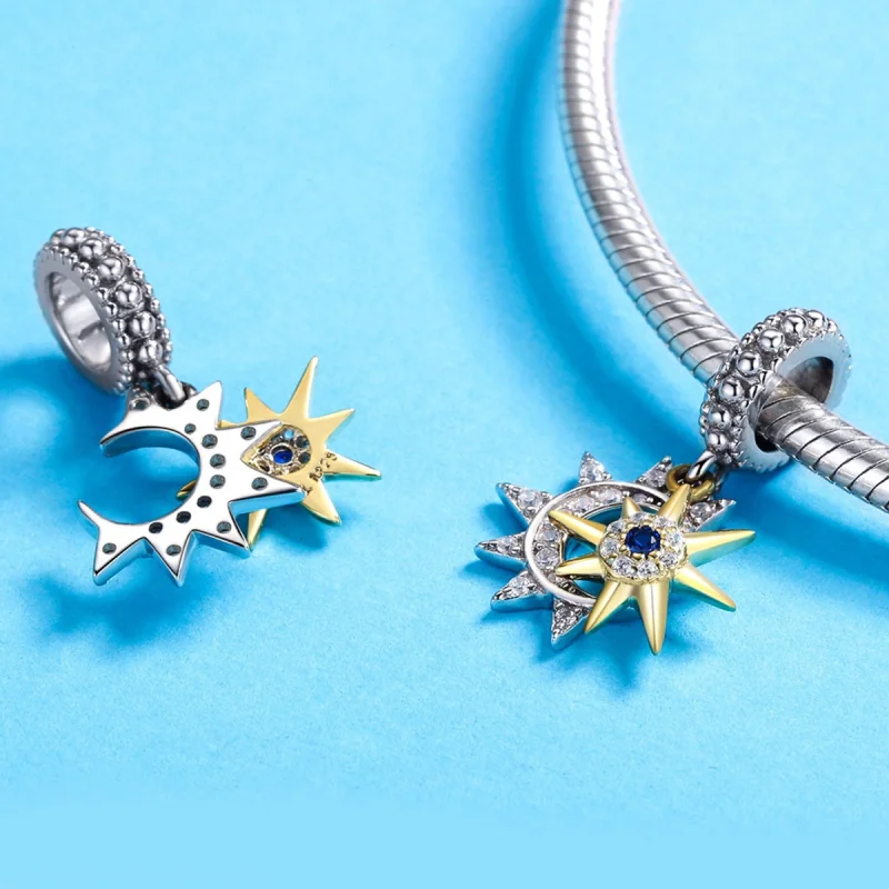 (obrázek pro) Pandora styl stříbrný a zlatý přívěsek Pavé Sun Meet Moon - SCC1135 - Zobrazit 3