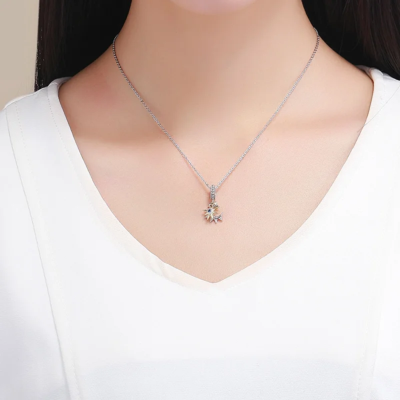 (obrázek pro) Pandora styl stříbrný a zlatý přívěsek Pavé Sun Meet Moon - SCC1135 - Zobrazit 4