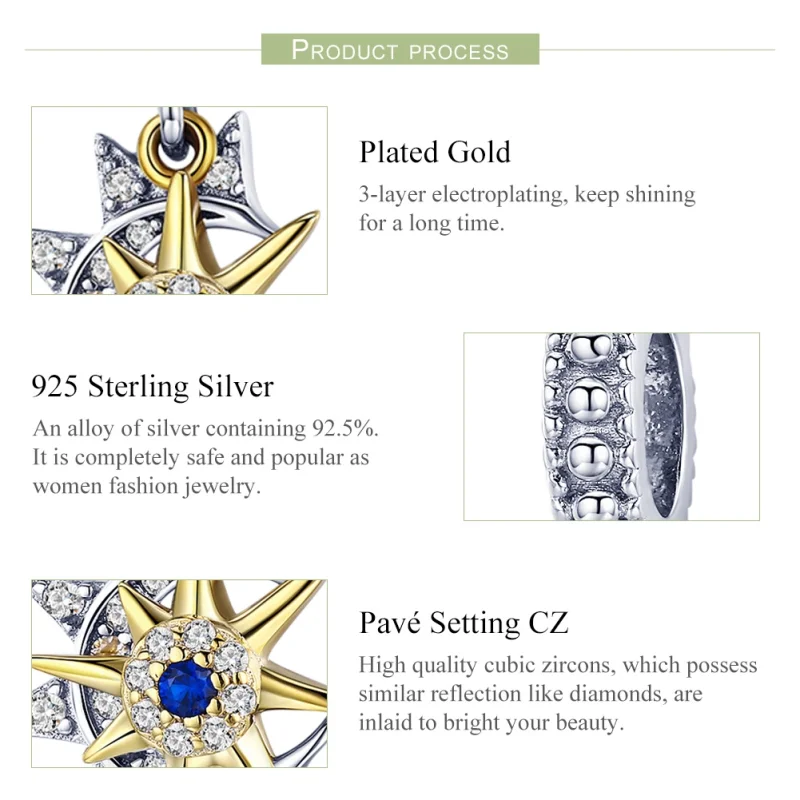 (obrázek pro) Pandora styl stříbrný a zlatý přívěsek Pavé Sun Meet Moon - SCC1135 - Zobrazit 5