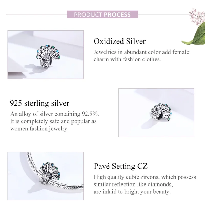 (obrázek pro) Pandora styl stříbrný amulet s pavím ocasem - SCC1260 - Zobrazit 2