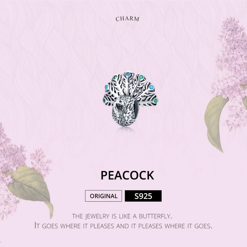 (obrázek pro) Pandora styl stříbrný amulet s pavím ocasem - SCC1260 - Zobrazit 3