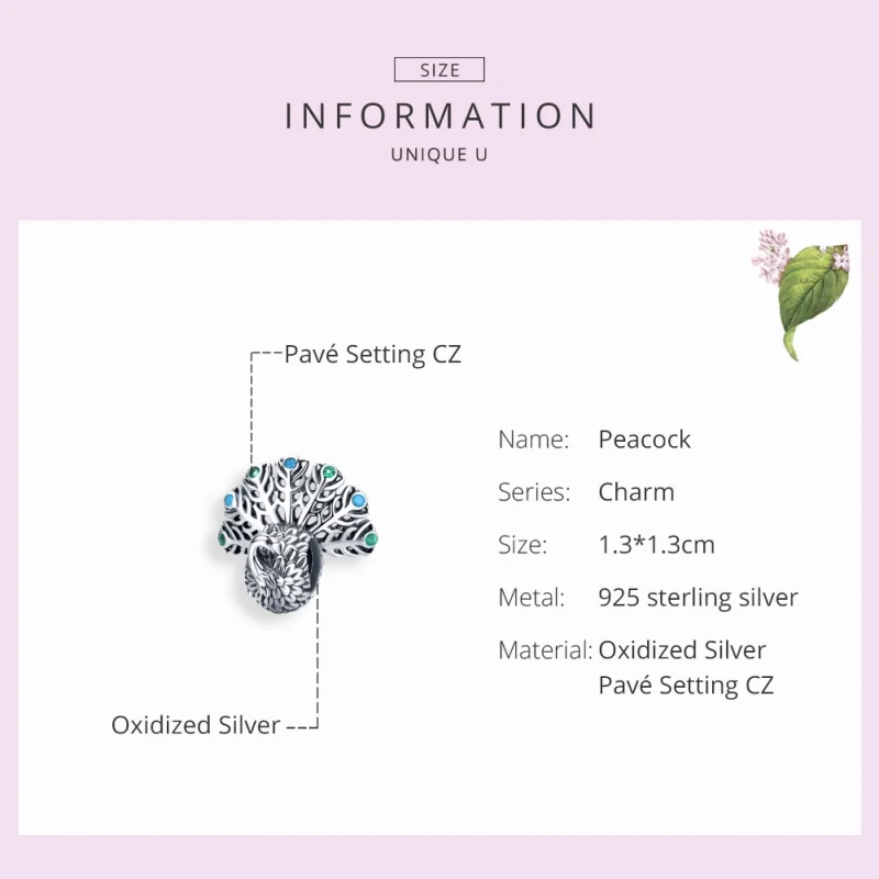 (obrázek pro) Pandora styl stříbrný amulet s pavím ocasem - SCC1260 - Zobrazit 4