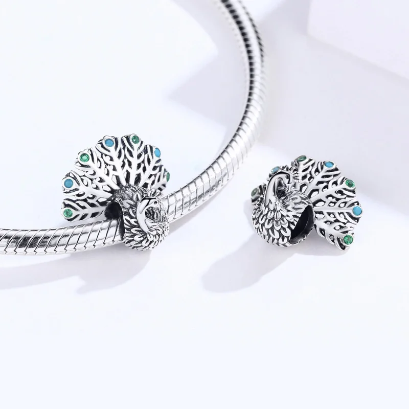 (obrázek pro) Pandora styl stříbrný amulet s pavím ocasem - SCC1260 - Zobrazit 5