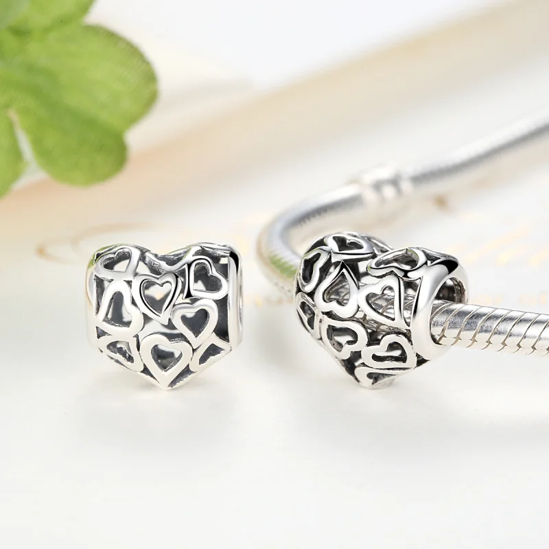 (obrázek pro) Pandora styl stříbrný charm s otevřenými srdci - SCC024 - Zobrazit 2