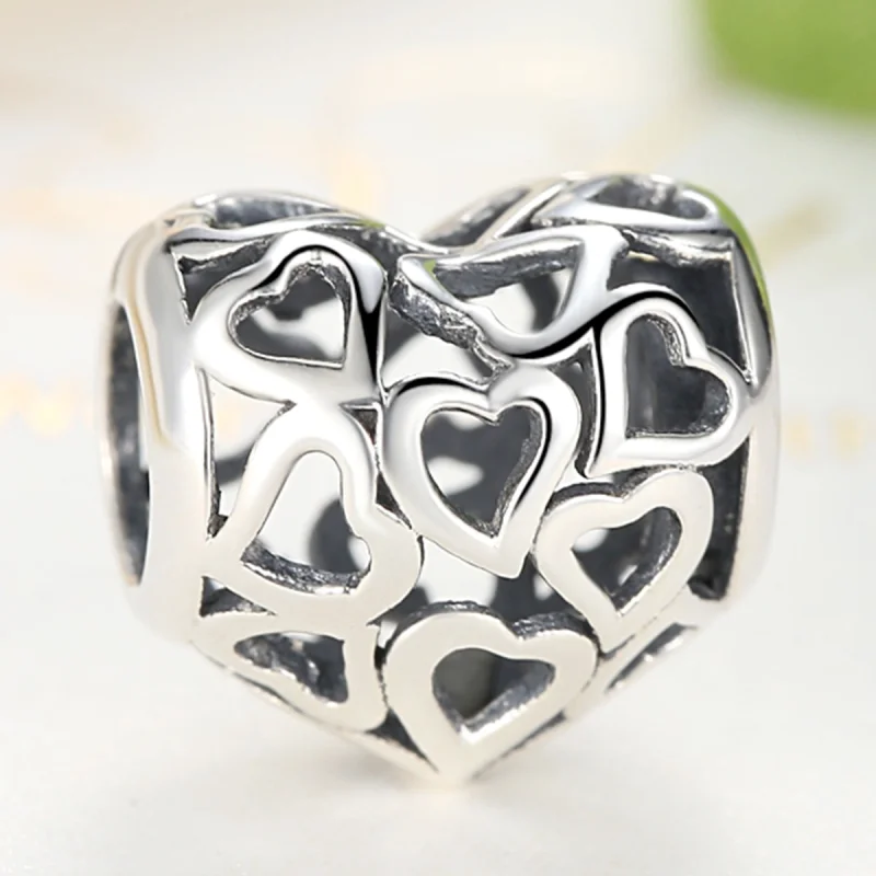 (obrázek pro) Pandora styl stříbrný charm s otevřenými srdci - SCC024 - Zobrazit 3