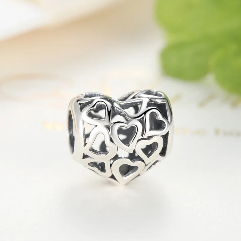 (obrázek pro) Pandora styl stříbrný charm s otevřenými srdci - SCC024 - Zobrazit 6