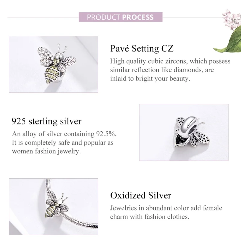 (obrázek pro) Pandora styl stříbrný charm s pavé včelou - SCC1194 - Zobrazit 4