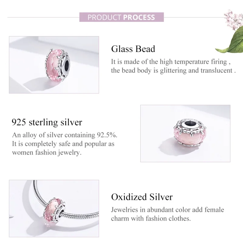 (obrázek pro) Pandora styl Stříbrný Floret Murano skleněný přívěsek - SCC1282 - Zobrazit 3