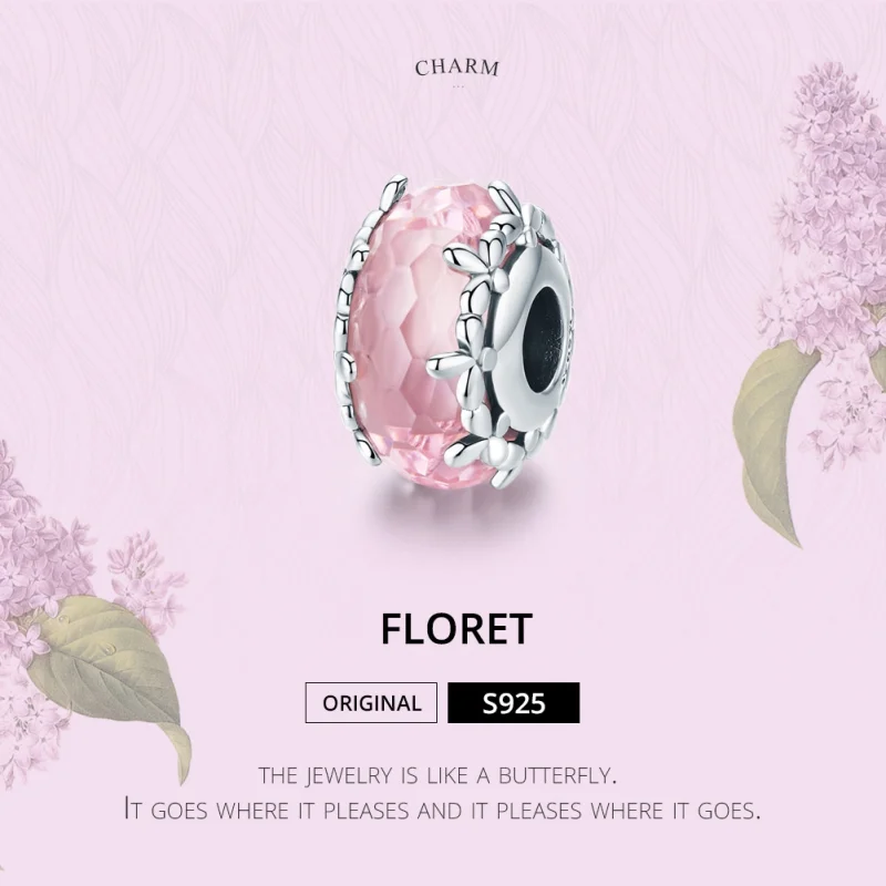 (obrázek pro) Pandora styl Stříbrný Floret Murano skleněný přívěsek - SCC1282 - Zobrazit 4