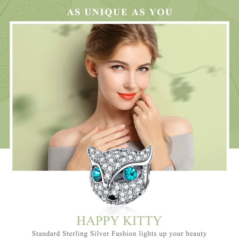 (obrázek pro) Pandora styl Stříbrný Happy Kitty přívěsek - SCC1131 - Zobrazit 2