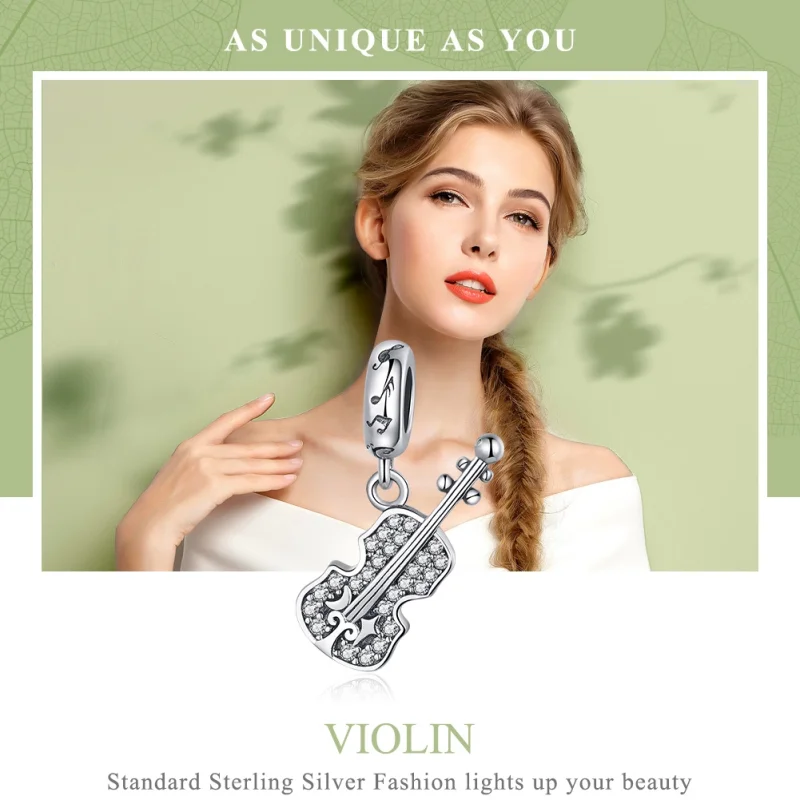(obrázek pro) Pandora styl Stříbrný Pavé Violin Dangle - SCC1078 - Zobrazit 2