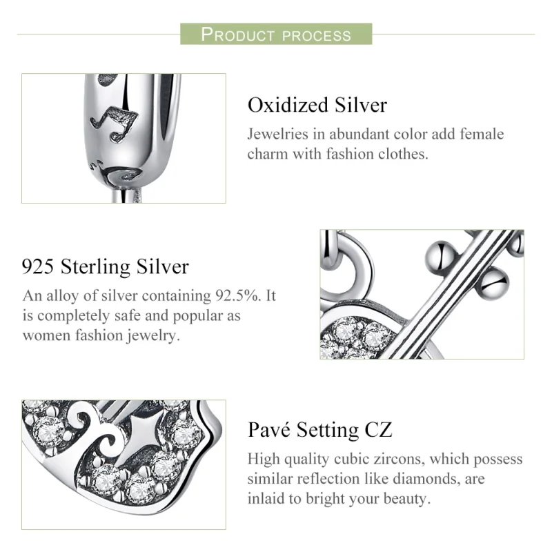 (obrázek pro) Pandora styl Stříbrný Pavé Violin Dangle - SCC1078 - Zobrazit 4