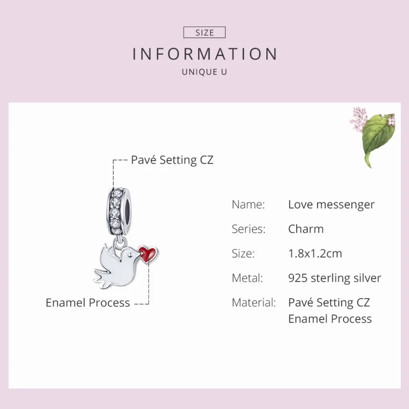 (obrázek pro) Pandora styl stříbrný přívěsek Love Messenger - SCC1227 - Zobrazit 2