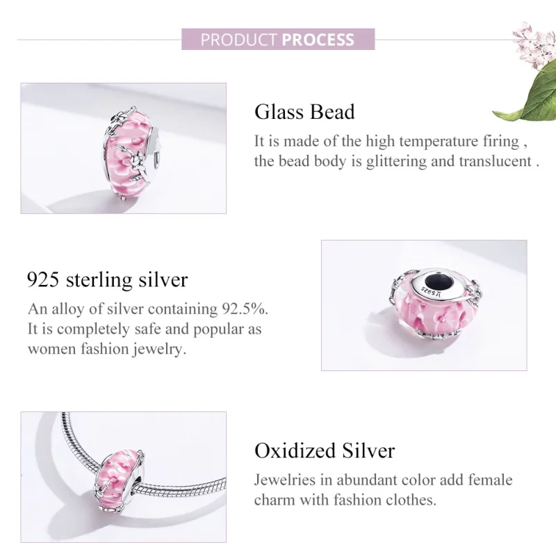 (obrázek pro) Pandora styl stříbrný přívěsek s Phalaenopsis Murano sklem - SCC1281 - Zobrazit 3