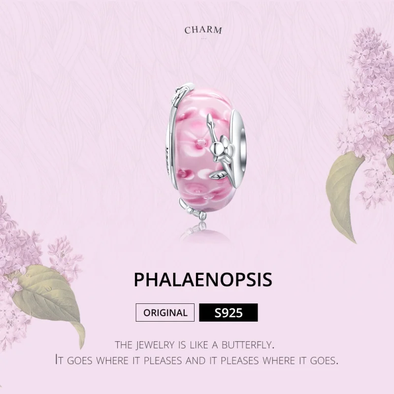 (obrázek pro) Pandora styl stříbrný přívěsek s Phalaenopsis Murano sklem - SCC1281 - Zobrazit 4