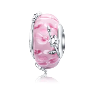 (obrázek pro) Pandora styl stříbrný přívěsek s Phalaenopsis Murano sklem - SCC1281