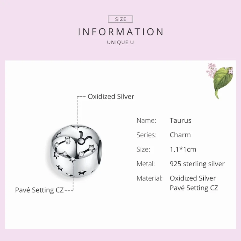 (obrázek pro) Pandora styl Stříbrný Taurus Amulet - SCC1218-2 - Zobrazit 4