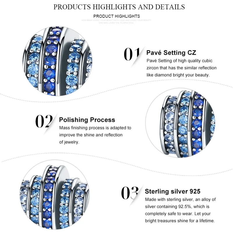 (obrázek pro) Pandora styl stříbrného modrého rytmického přívěsku - SCC129 - Zobrazit 5