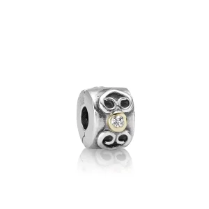 (obrázek pro) Klip srdce, sterlingové stříbro, 14kt zlato, 0.03ct TW h/vs diamonds - 790382D - Přívěsky | PANDORA