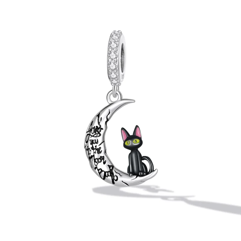 (obrázek pro) Pandora styl Měsíc černá kočka Dangle - SCC2218 - Zobrazit 2