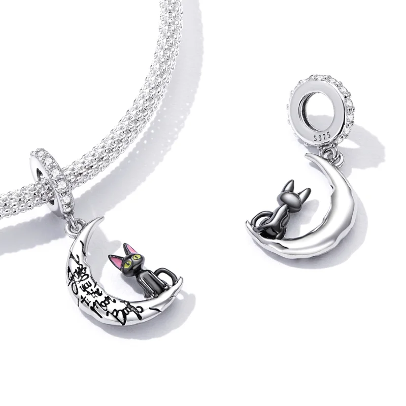 (obrázek pro) Pandora styl Měsíc černá kočka Dangle - SCC2218 - Zobrazit 5