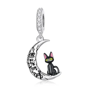 (obrázek pro) Pandora styl Měsíc černá kočka Dangle - SCC2218