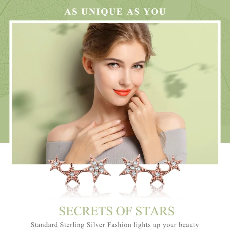 (obrázek pro) Pandora styl Růžové zlaté náušnice Secrets of Stars - SCE291 - Zobrazit 3