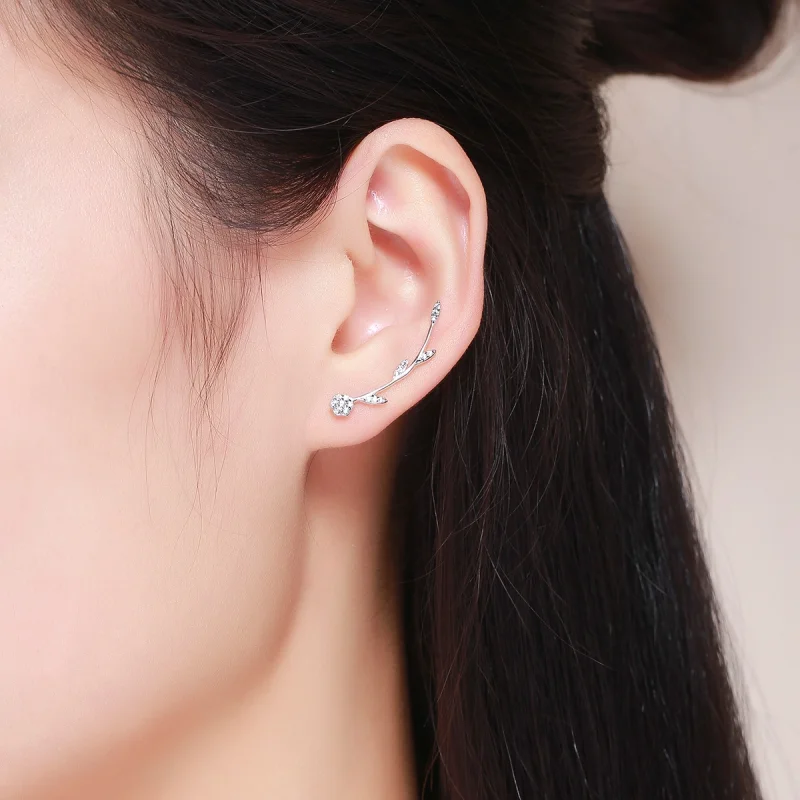 (obrázek pro) Pandora styl stříbrné lesklé listové náušnice - SCE266 - Zobrazit 8