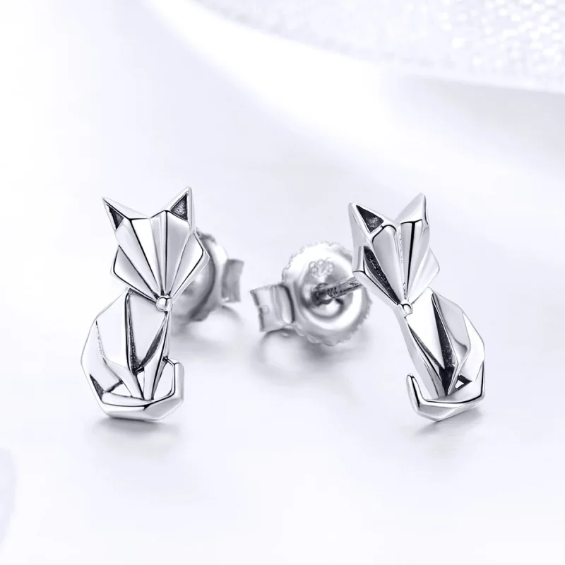 (obrázek pro) Pandora styl stříbrné náušnice s motivem origami lišky - SCE526 - Zobrazit 4
