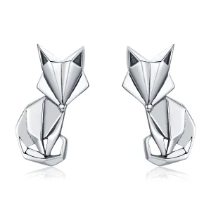 (obrázek pro) Pandora styl stříbrné náušnice s motivem origami lišky - SCE526