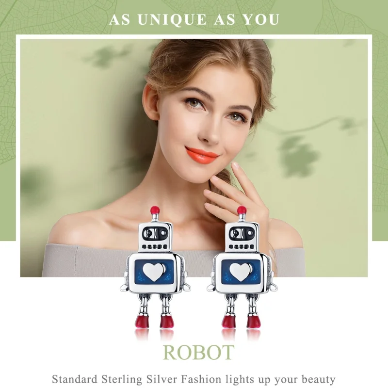 (obrázek pro) Pandora styl Stříbrné náušnice se zdobeným robotem - SCE477 - Zobrazit 2
