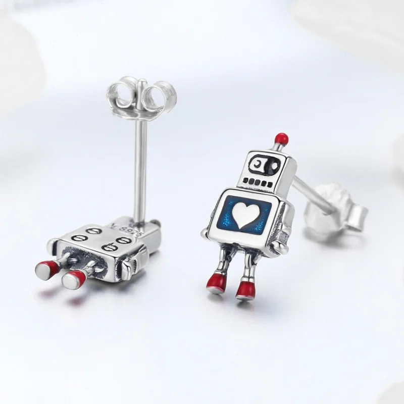 (obrázek pro) Pandora styl Stříbrné náušnice se zdobeným robotem - SCE477 - Zobrazit 5