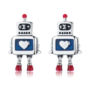 (obrázek pro) Pandora styl Stříbrné náušnice se zdobeným robotem - SCE477