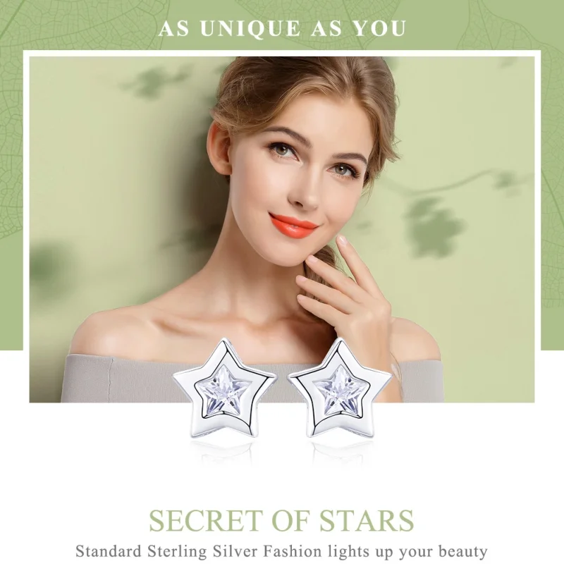 (obrázek pro) Pandora styl stříbrné náušnice Secret of Stars - SCE437 - Zobrazit 2