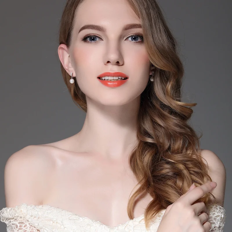 (obrázek pro) Pandora styl stříbrné perlové visící náušnice - SCE006 - Zobrazit 4