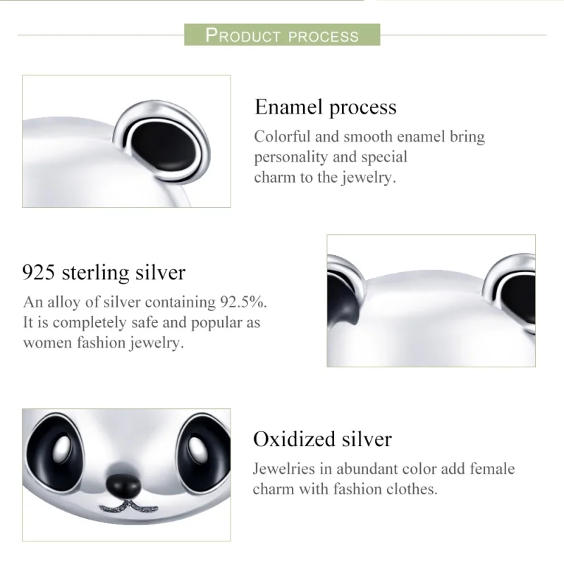 (obrázek pro) Pandora styl stříbrné roztomilé panda náušnice se zapíchnutím - SCE386 - Zobrazit 3