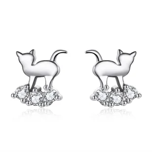 (obrázek pro) Pandora styl stříbrných kočičích hvězdičkových náušnic - SCE537